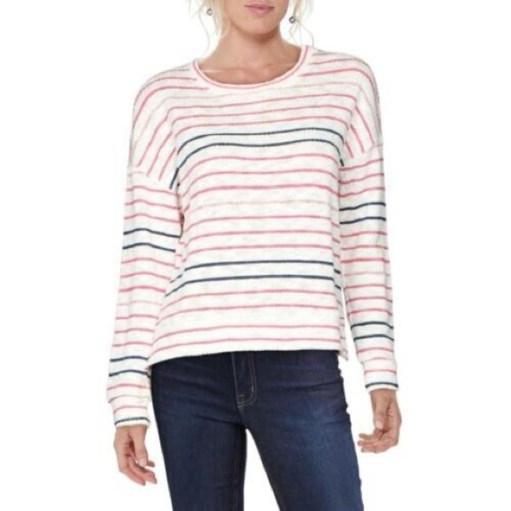 Sundry White Beachy Vacation Striped Crewneck Lightweight Sweatshirt in Size 1